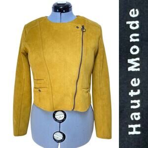 Haute Monde Yellow Faux Suede Asymmetrical Full Zip Short Length Jacket Sz: M